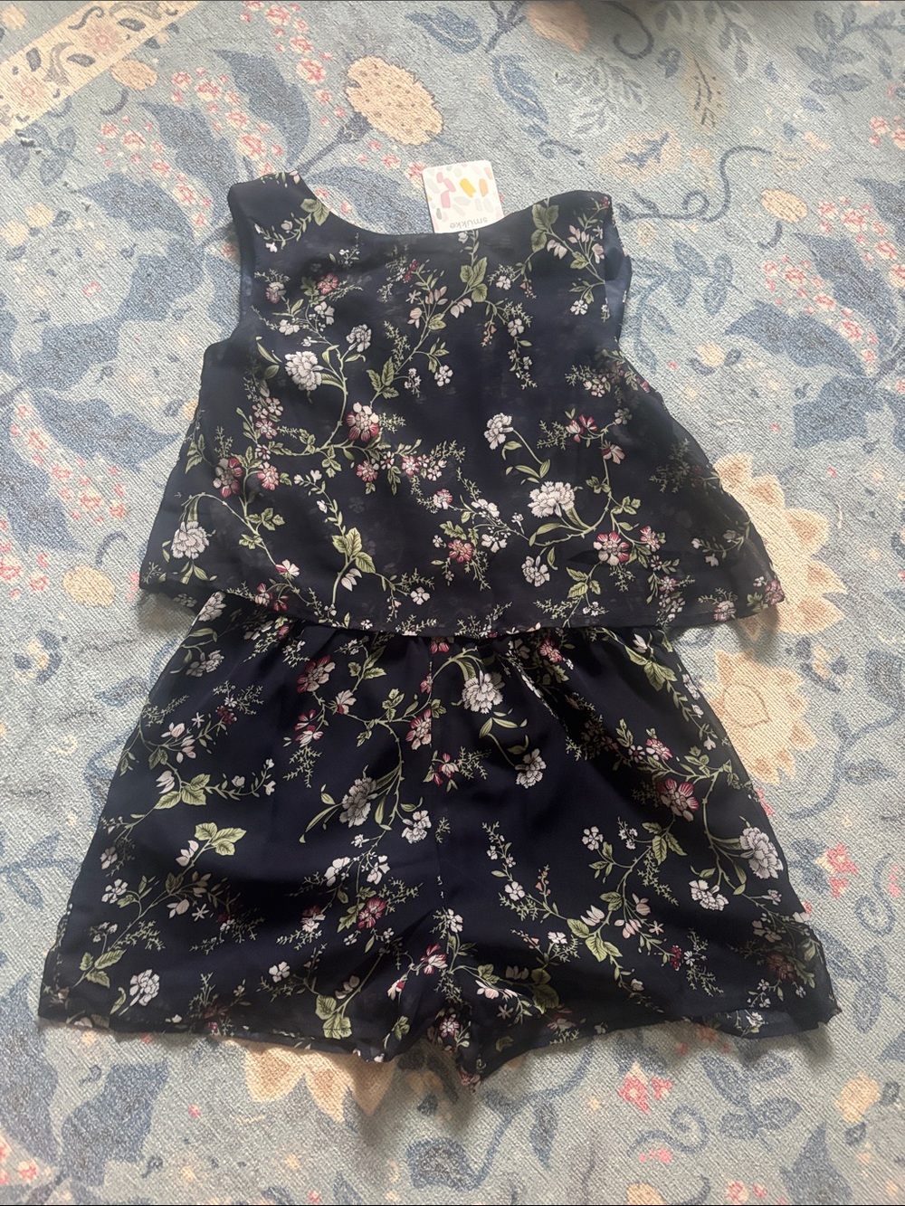 Girls' Navy Floral Romper Sz 10